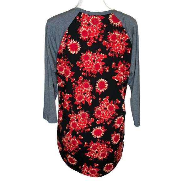 LuLaRoe Randy L Baseball Tee Long Sleeve Womens Top Black & Gray Floral NWT - Picture 7 of 9